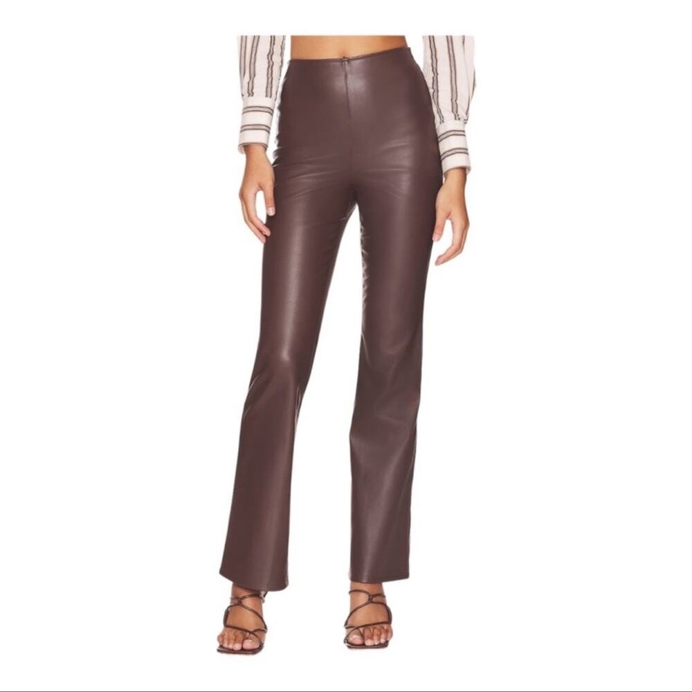 AFRM Alyssa Pant Baby Boot High Waist Faux Leather Pull On Large Chocolate Brown